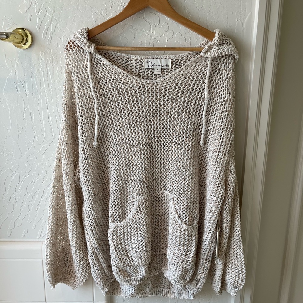 Vici Open-Knit Hoodie Sweater in Cream - Cozy Everyday Layer Coastal fall